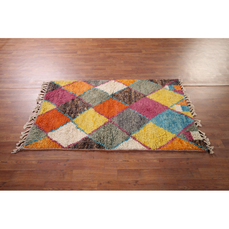 Tapis marocain multicolore à motif treillis coloré 3 x 5