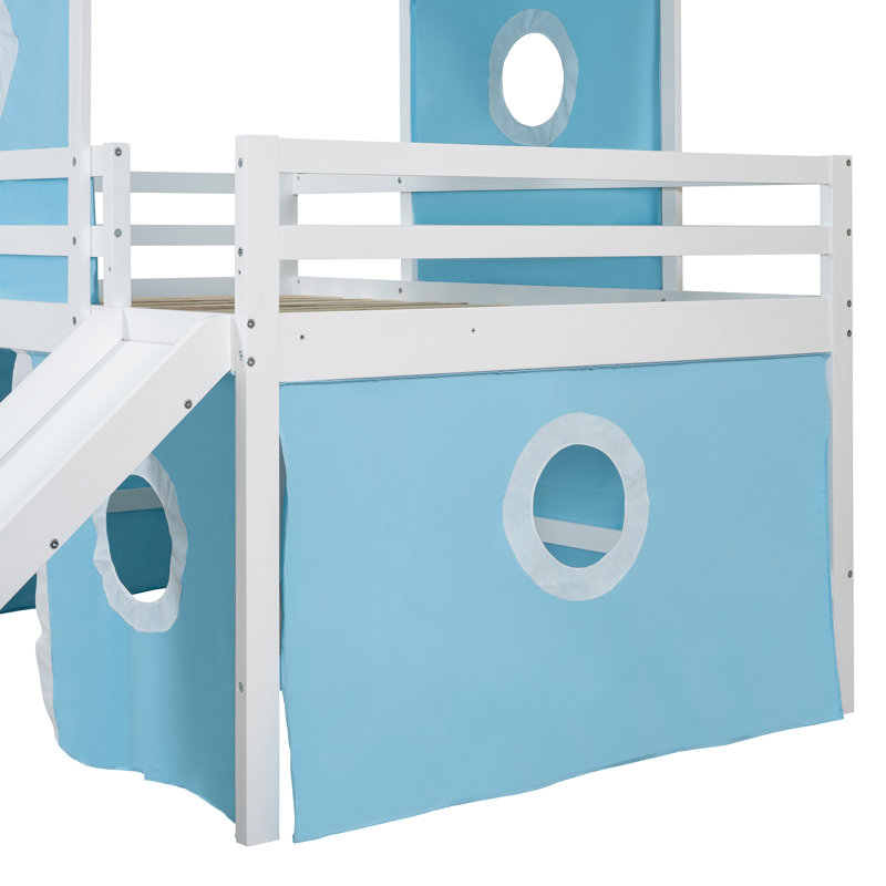 Lit mezzanine avec tente coulissante et tour, Bleu