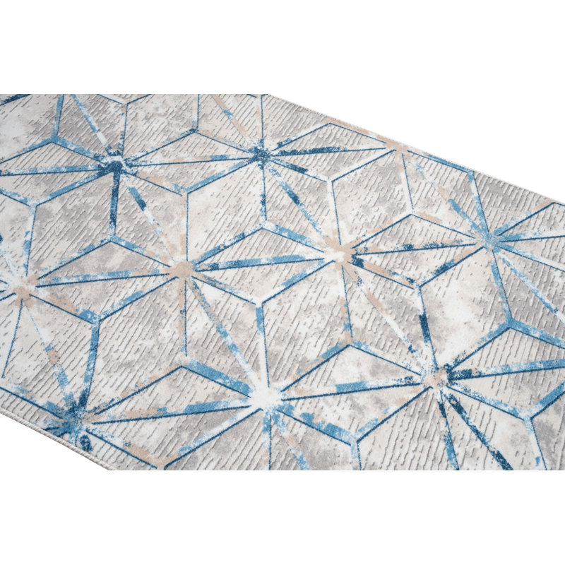 Luxurious Hall Carpet Runner, 3.9 x 16.4 Feet, Grey & Blue | 100% Polyester, 1.5 lbs/sq ft | 0.4 in Pile Height, Non-Slip Dot Underside | Machine Washable at 86°F, Digital Printed Design, Perfect for Hallways & Entryways