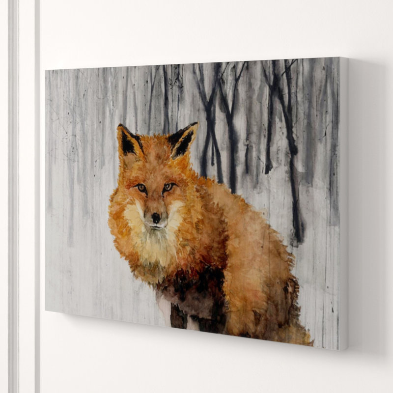 Snowy Fox Painting by Beverly Fuller, 24" H x 32" W x 1.5" D, Image Brush Gel
