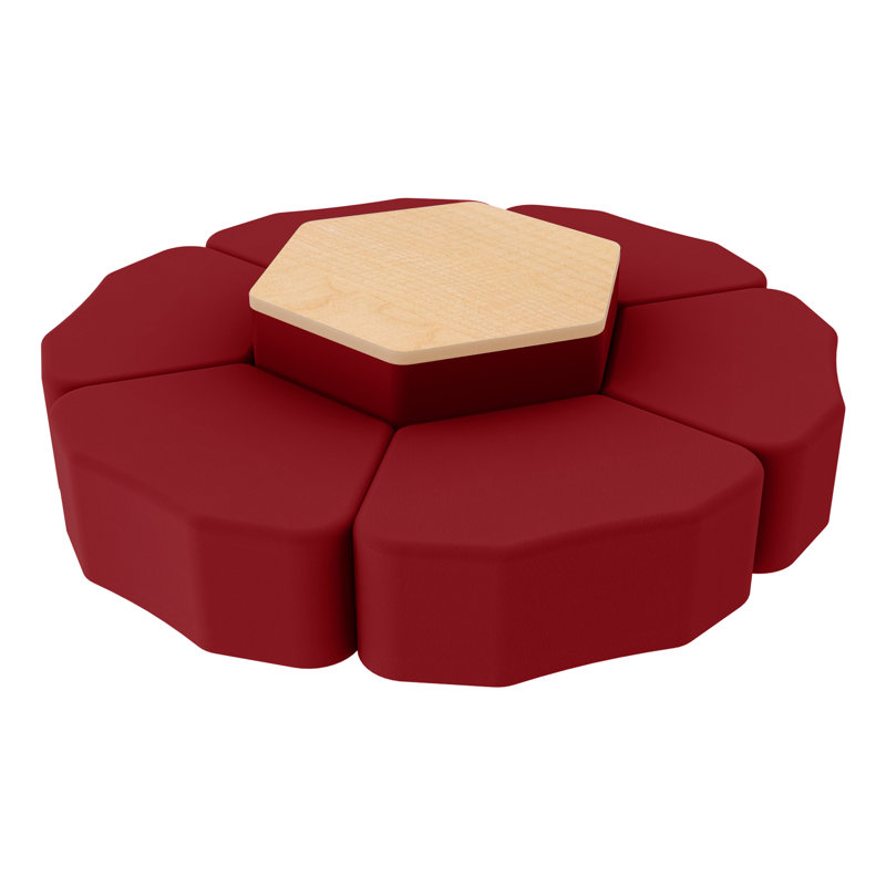 Ensemble de repose-pieds hexagonal avec siège à pétales Pro Series, 7 pièces, 12" H x 34.5" W x 30.5" D, Cramoisi / érable