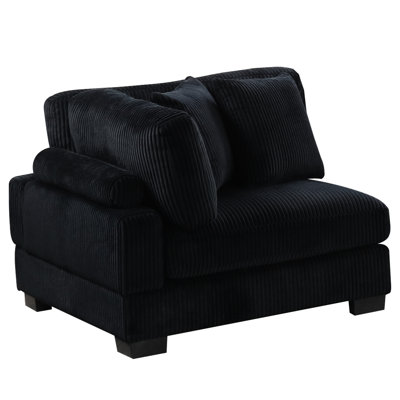 Élégant coin de coin rembourré en velours côtelé gris avec fabrication en bois, moelleux à fermeté moyenne, dossier rembourré et sans accoudoirs pour un espace de détente confortable avec cadre sans accoudoirs