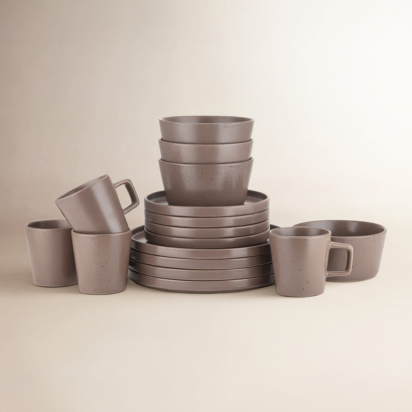 Celina Stoneware Dinnerware Set, Brown, 16