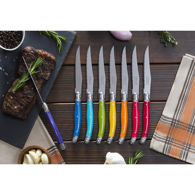 French Home Set Of 8 Laguiole Steak Knives, Rainbow Colors