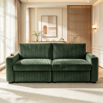 Dyonery 91" Corduroy Sectional Sleeper Sofa | Adjustable Backrest, USB Ports, Tool-Free Assembly