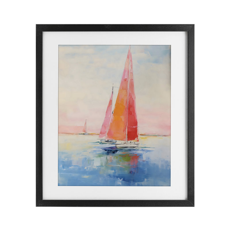Impression sous verre Peachy Sails Impression, conçue par LSR Design Studio, Cadre noir minuit, H 16 po x l 13 po