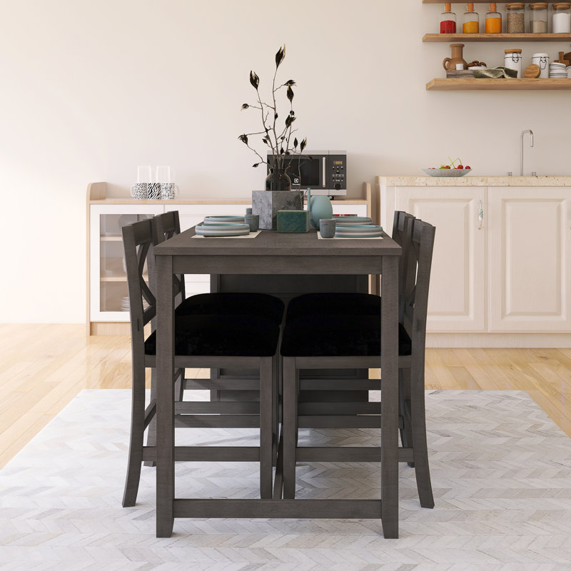 Ensemble de table de salle à manger 59 pièces 5 pièces 59 "avec 4 chaises, Gris / Noir