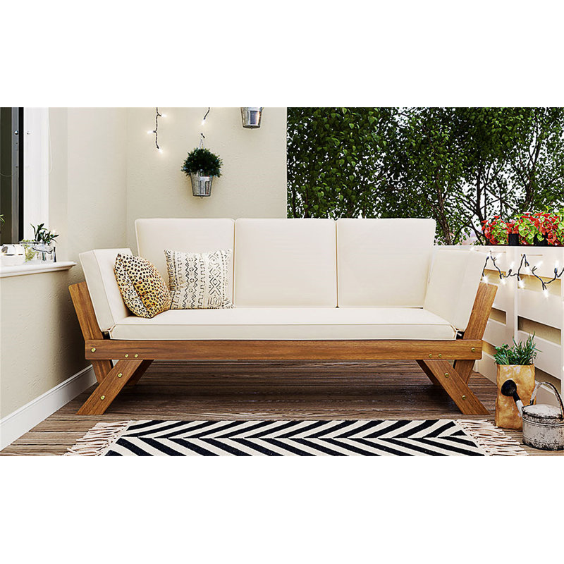 Canapé de patio réglable en bois, Beige, Naturel