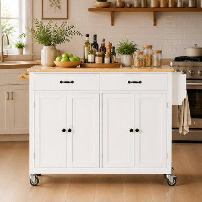 54.3 Inch Width Kitchen Island Cart with Cabinet and Drawers, 2 Locking Wheels, Adjustable Shelves