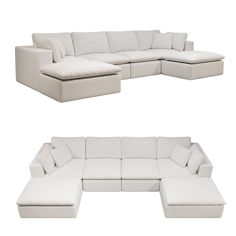 Canapé modulaire en U avec 2 repose-pieds, canapé moelleux en velours côtelé sans assemblage, canapé à 6 places compressées pour le salon, l’appartement et la chambre à coucher
