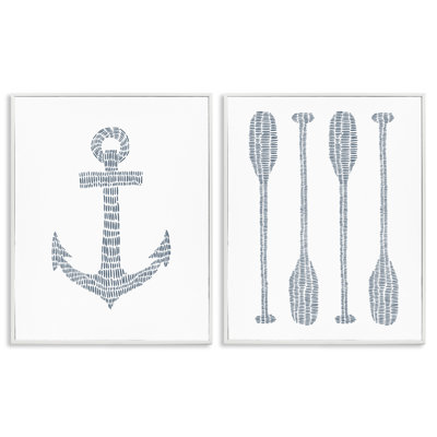 «Simple Lines Nautical Anchor Oars», ensemble de 2 giclées encadrées par Jetty Home, LLC