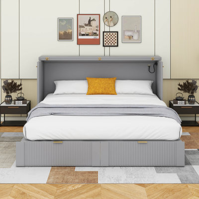 Murphy Bed Wall Bed With Drawer And USB Ports, Pulley Structure Design