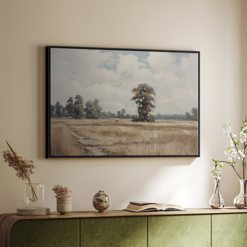 "Vintage Landscape -VI" sur toile, H 25 po x l 37 po, Toile avec cadre flottant noir