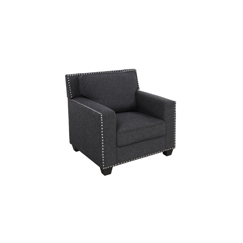 Upholstered Armchair, Black Gray Linen Blend