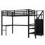 Lit mezzanine double noir avec bureau et garde-robe, cadre de lit en métal peu encombrant avec USB et DEL