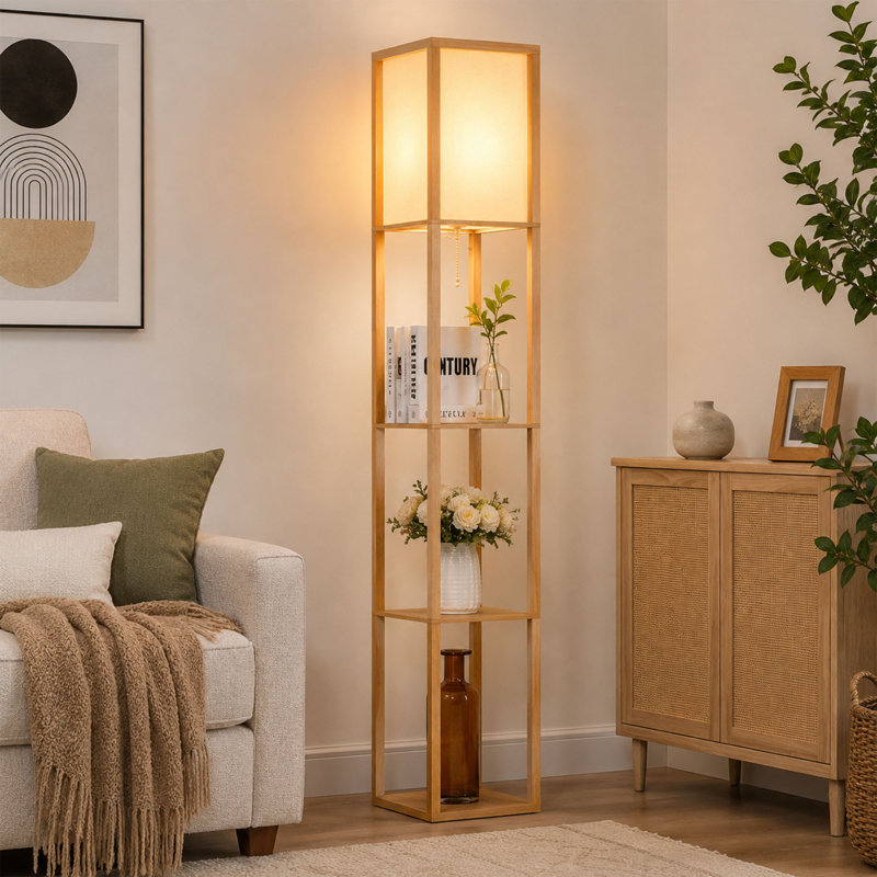 Modern Shelf Floor Lamp with 3 Tier Storage and LED Light