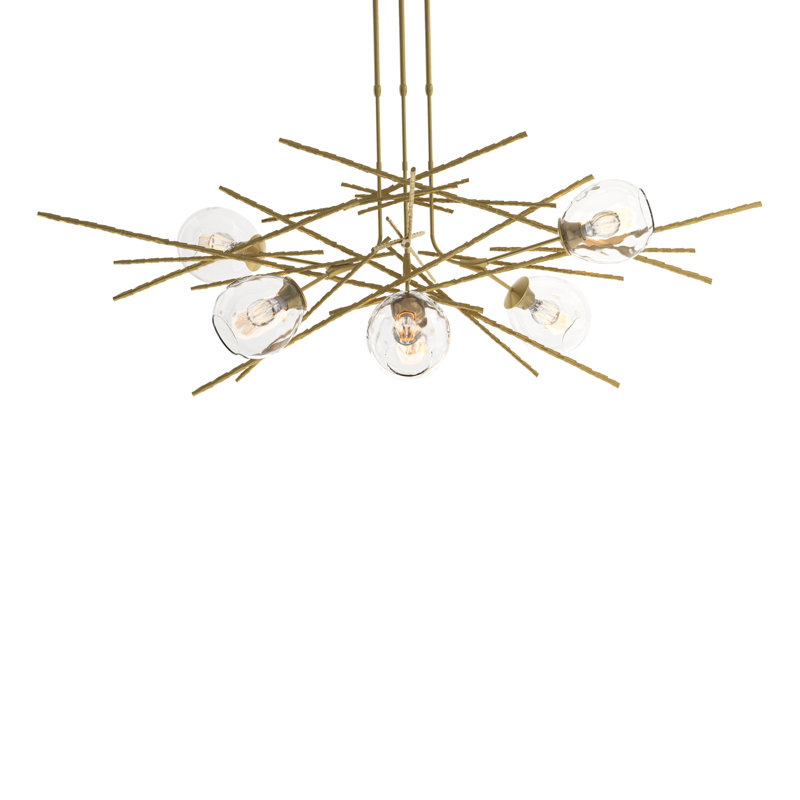 Griffin 6 - Light Sputnik Sphere Chandelier, XLong: 32.3" to 71.3", Clear Glass, Modern Brass