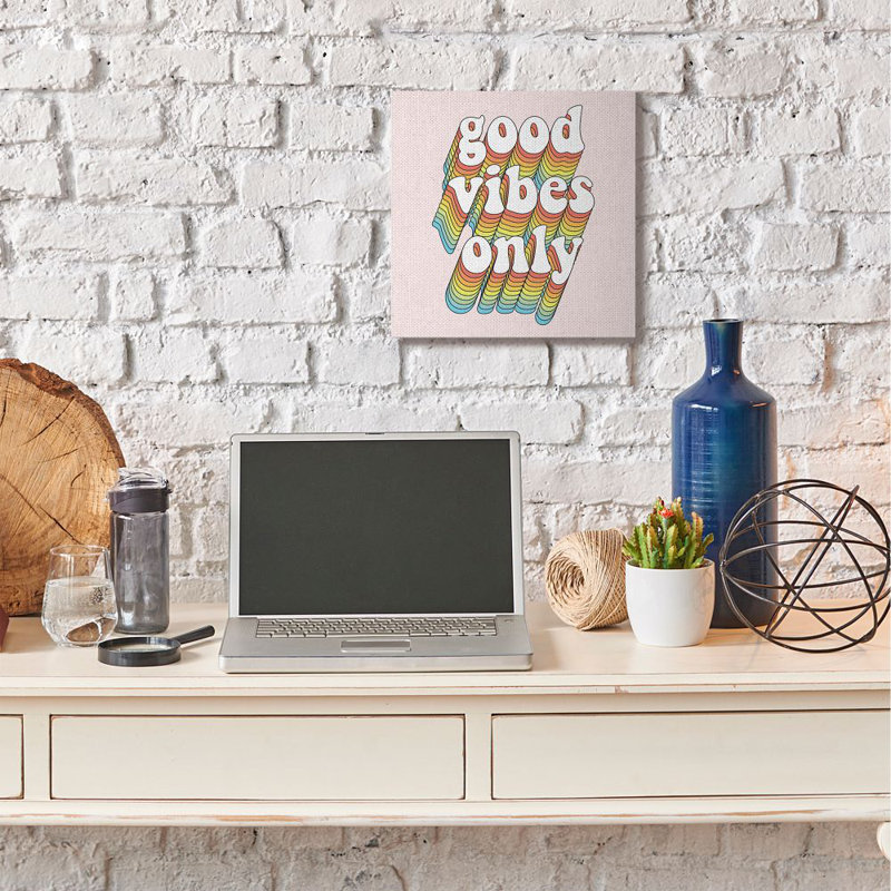 «Good Vibes Only Rainbow Pink Word Design», impression sur toile, Toile tendue, H 17 po x l 17 po x P 1,5 po