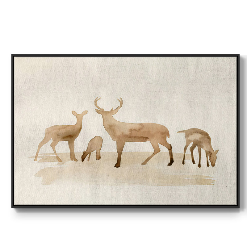 Whitetail Herd I, peinture sur toile encadrée, H 17 po x l 25 po x P 2 po, Cadre noir