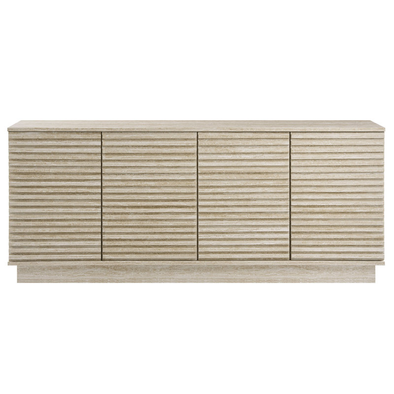 Mid-Century Modern 70" Beige Faux Travertine Sideboard Cabinet