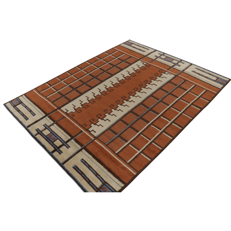 Scandinavian Hand Knotted Wool Geometric Area Rug, Rectangle 10' x 14'