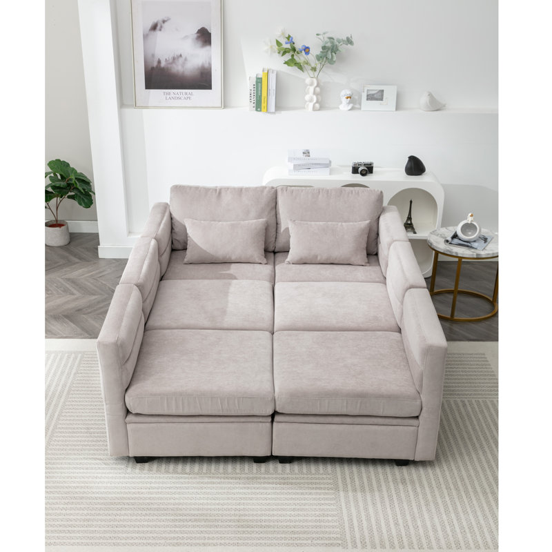 Toxi 58.26" Upholstered Sleeper Sofa, Light Gray Polyester