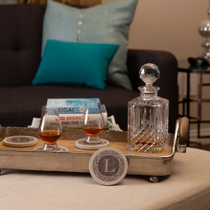 Ensemble de 4 sous-verres en grès naturel Lettre monogramme, L