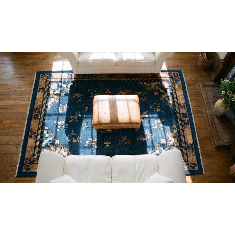 Antique Chinese Peking Floral, Medallion Blue 1920s Rug