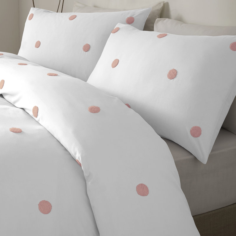 Dot Garden Duvet Cover Set, Single Duvet Cover + 1 Standard Pillowcase, White/Pink Dots