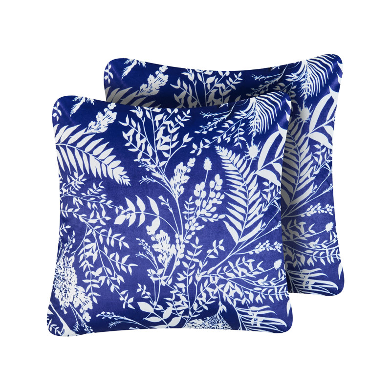 Set of 2 Outdoor Cushions GLIMMER Plant Pattern Blue, Square 45cmH x 45cmW