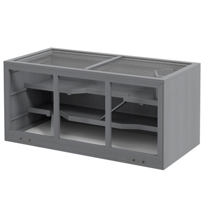 Extra Large Wooden Hamster Cage with Opening Roof, Hut, Ramps, Gray