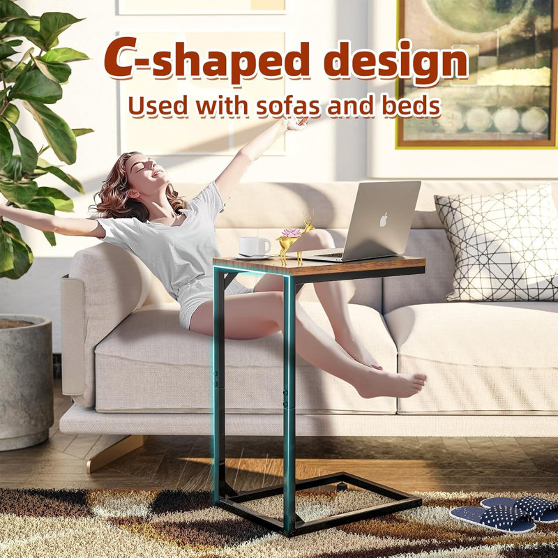 C-Shaped End Table With Sturdy Steel Frame, Compact Side Table For Living Room, Bedroom, And Sofa, Easy Assembly And Adjustable Feet