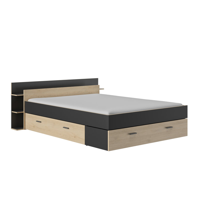 Wildermuth Storage Bed, Black/Wood, European Kingsize