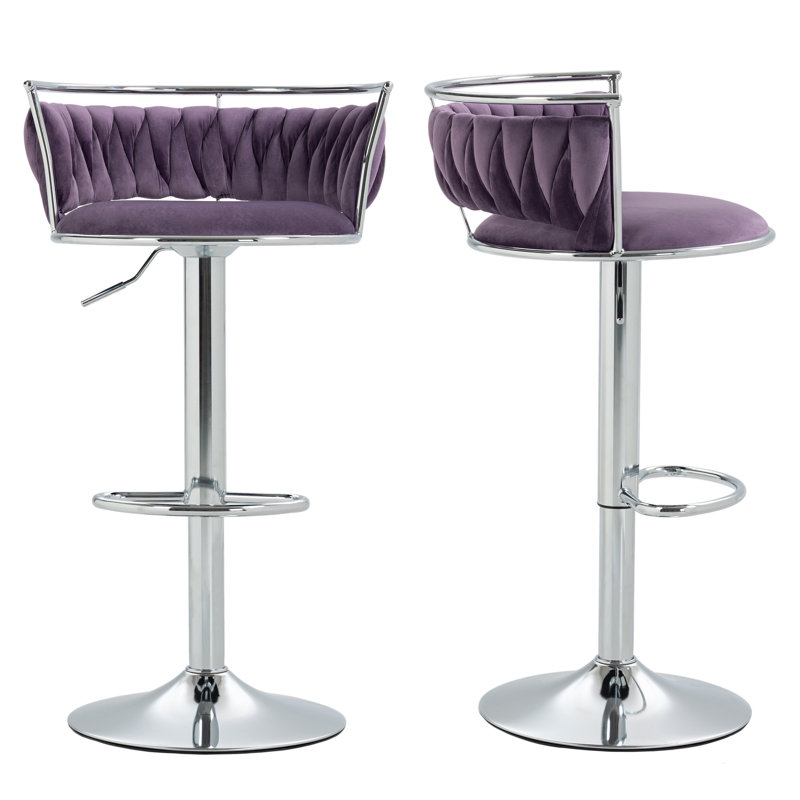 Christal Height Adjustable Swivel Bar Stool, Purple, Silver