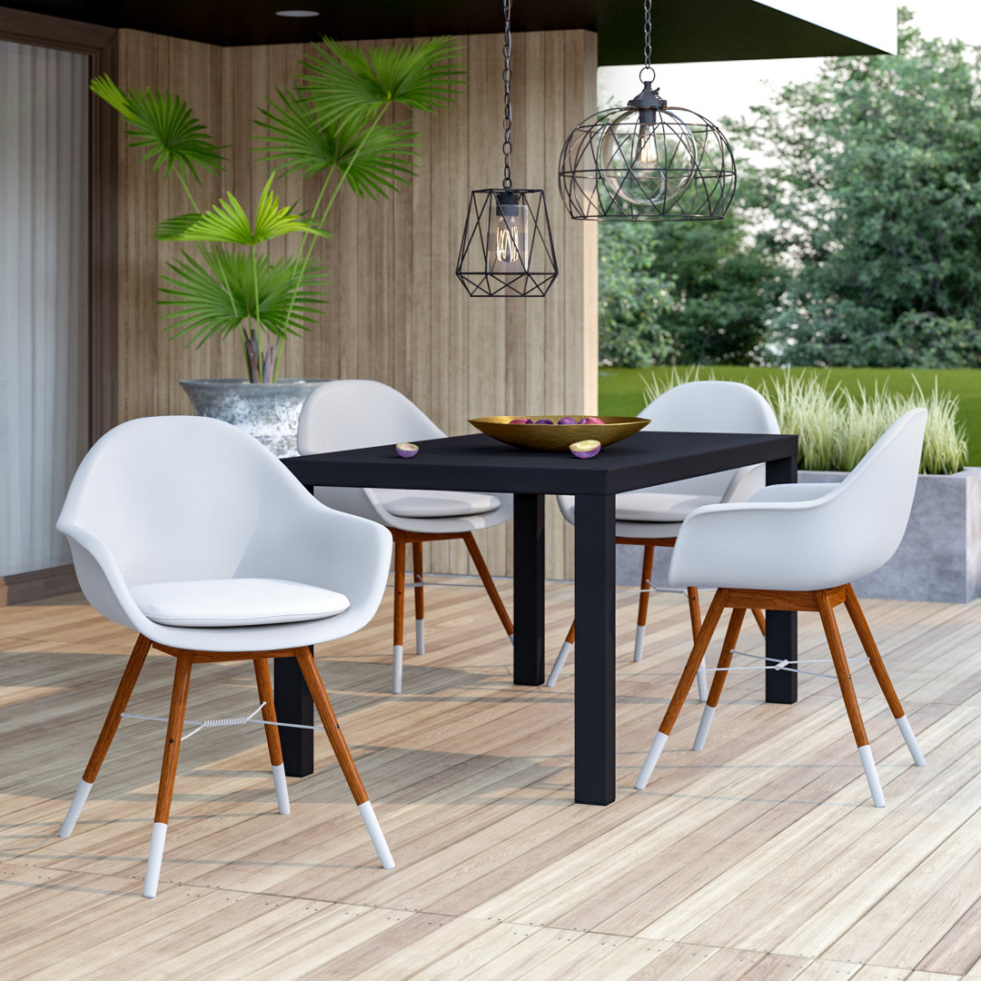 Aviyan Wood Outdoor Dining Armchair with Cushion (Set of 4) Wade Logan®