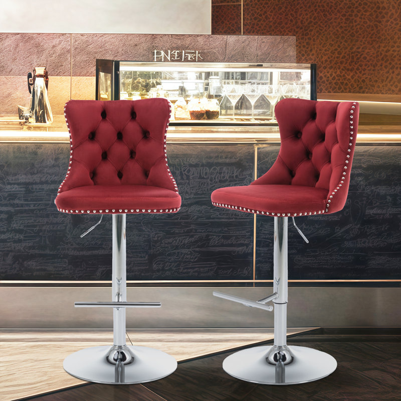 Daijiah Swivel Upholstered Adjustable Height Counter Stool with Metal Frame, Gold, Blue