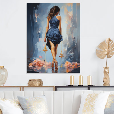 Blue And Pink Glamorous Gait Painting Of Woman's Heels I - Fashion Metal Art