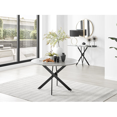 Eubanks Luxury Metal and Concrete Effect Round Dining Table - Modern Statement Design