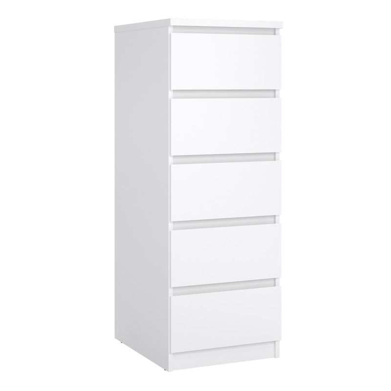 Caton 5 - Drawer Chest of Drawers, White High Gloss