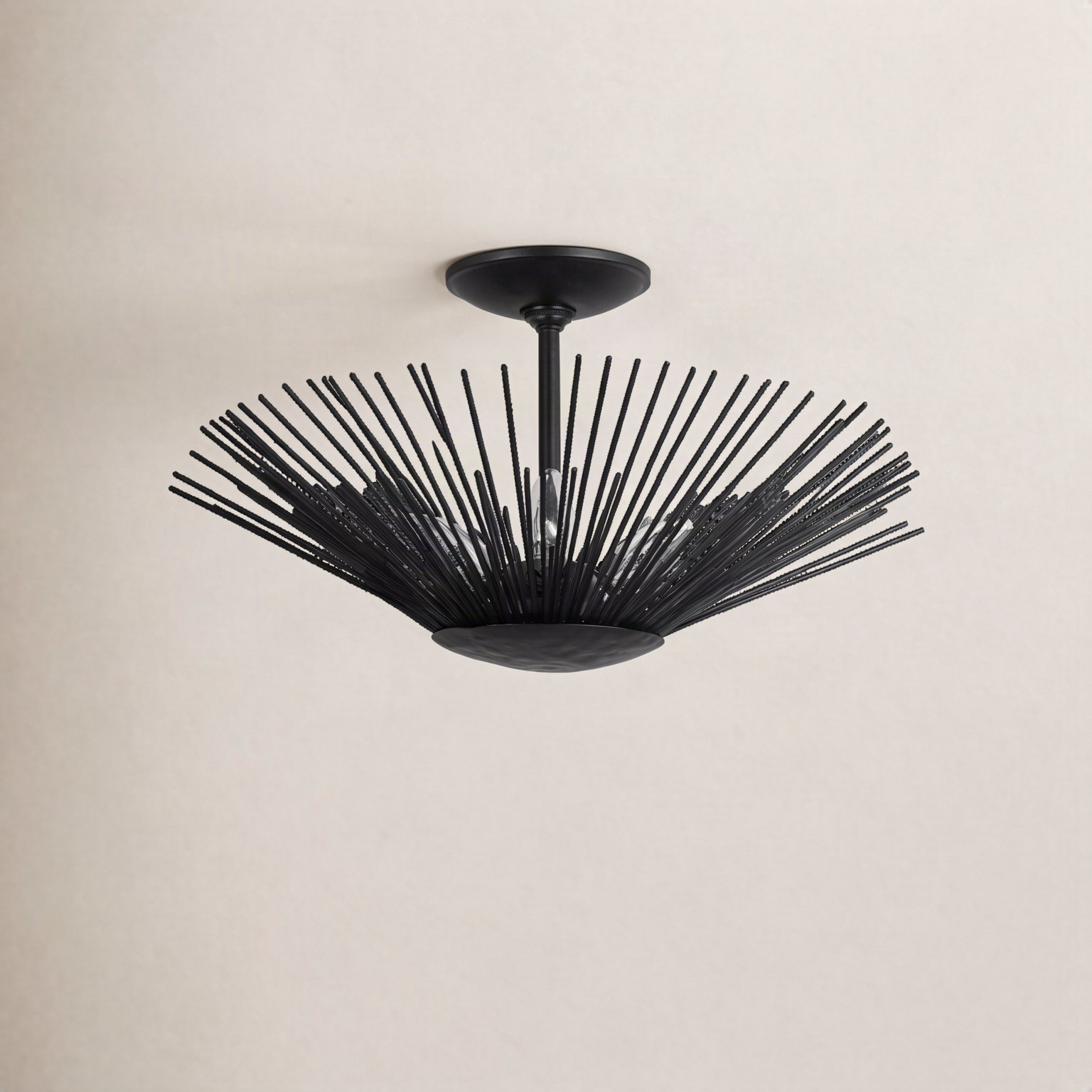 3 Light Semi Flush Mount, Aged Iron