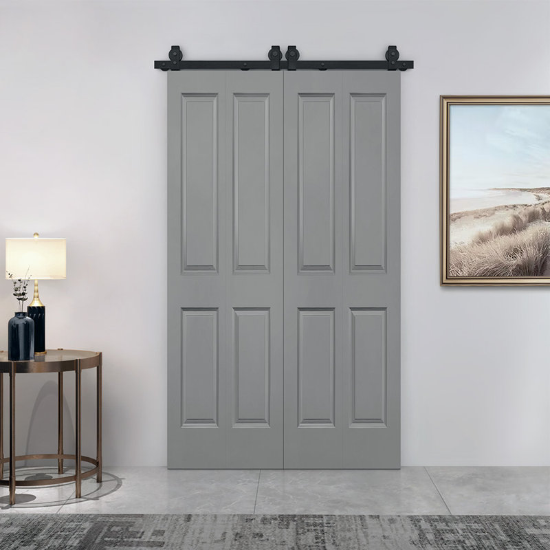 Light Gray MDF Double Bi-Fold Barn Door with Black Hardware