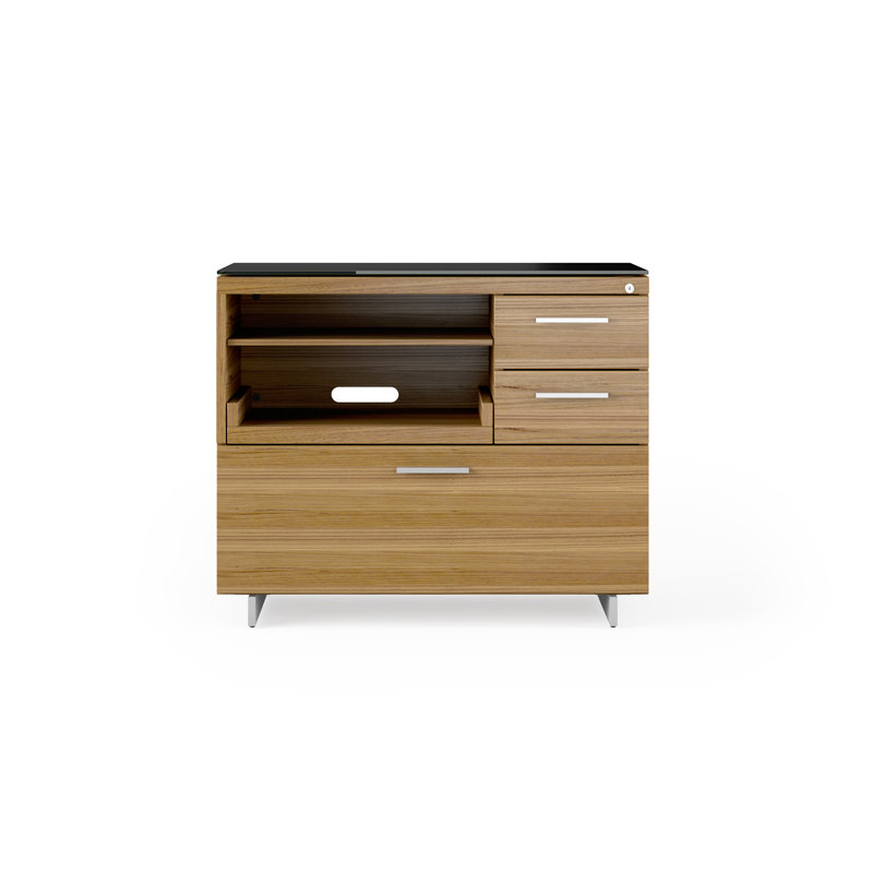 Sequel 20 3 - Drawer Filing Credenza, Natural Walnut/Satin Nickel