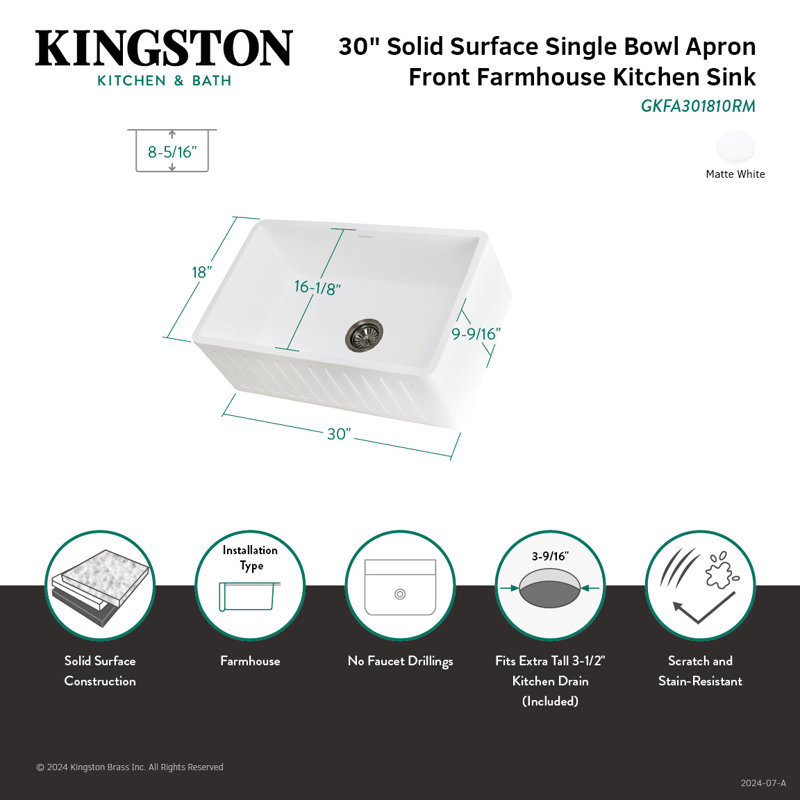 Arcticstone 30" L x 18" W Farmhouse Kitchen Sink