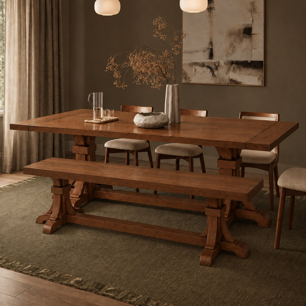 Extendable Dining Table, Round, Brown