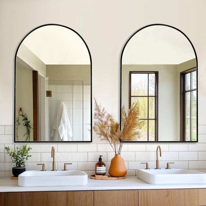 Juny Arched Bathroom Aluminium Arch Wall Mirror, Black, 2