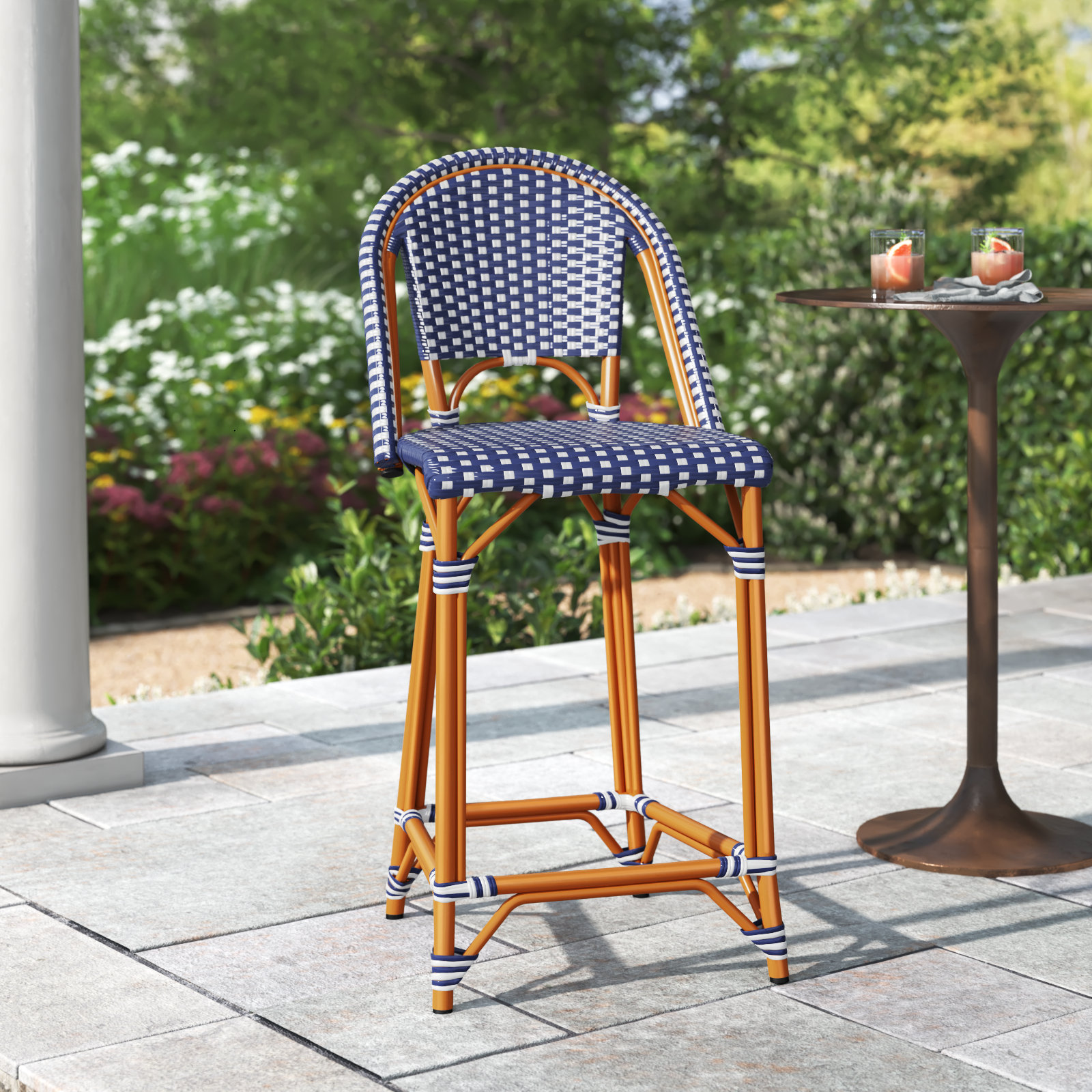 Kesa California 25" Patio Counter Stool, Navy/White