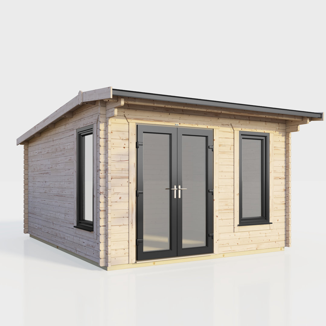 Powersheds 12 x 12ft Apex Log Cabin, Doors to the Left - 44mm