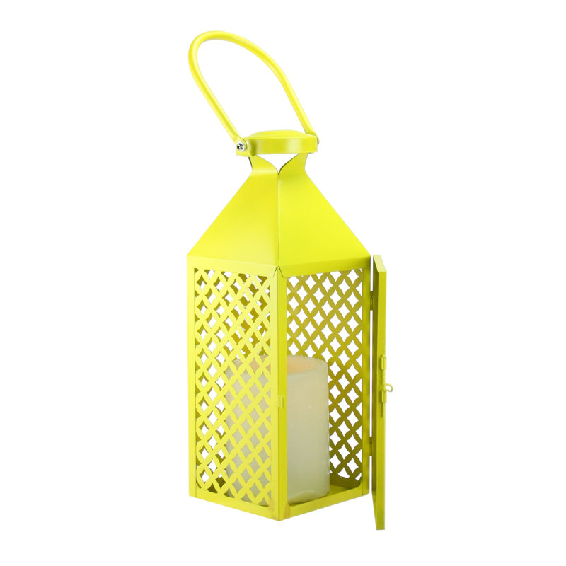Lanterne pilier Janice Fancy Fair, Jaune citron, H 13,5 po x l 4,75 po x P 5 po