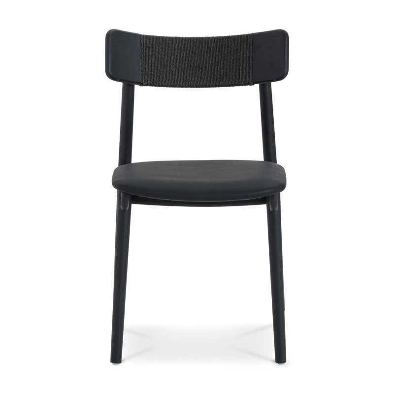 Black Oak and Leather Low Back Side Chair Set