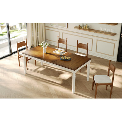 Table de salle à manger rectangulaire traditionnelle TREXM avec dessus en bois encadré et pieds tournés pour salle à manger et cuisine (naturel)